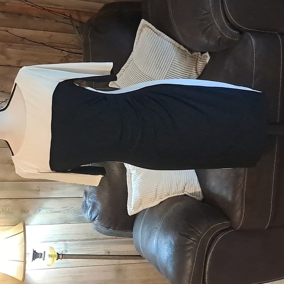 Lauren Ralph Lauren Women Colorblock Dress Side Ruched Black White Size 8 - Picture 2 of 10